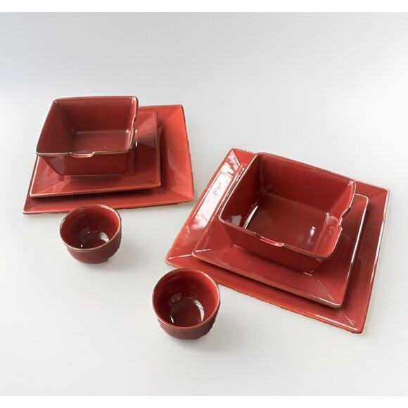 Pottery Barn Asian Square Place Setting Set Of 2 Paprika Red Japan